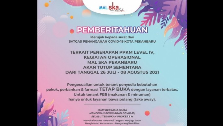 Mall SKA Pekanbaru Tutup Sementara, Namun Beberapa Tenant Tetap Buka Dengan Catatan Mall SKA Pekanbaru Tutup Sementara, Namun Beberapa Tenant Tetap Buka Dengan Catatan
