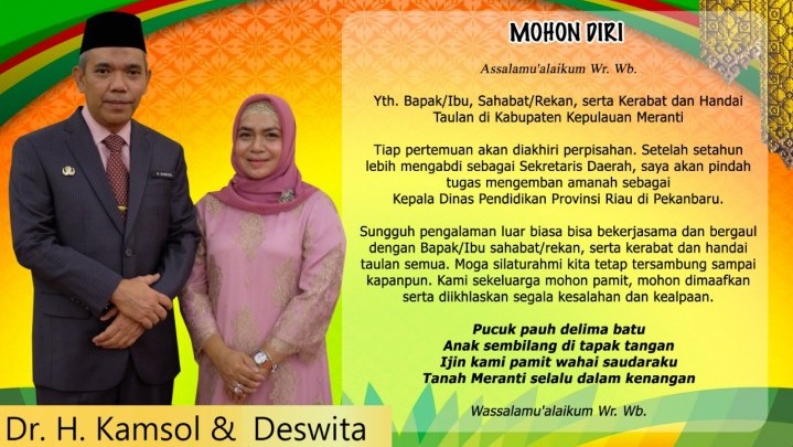 Jabat Kadisdik Riau, Kamsol Pamit Dari Jabatan Sekda Meranti Jabat Kadisdik Riau, Kamsol Pamit Dari Jabatan Sekda Meranti