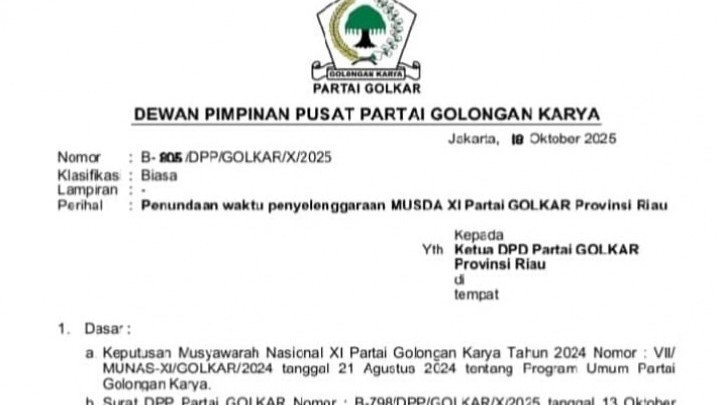 Musda Golkar Riau Kembali Ditunda, DPP Kirim Surat Resmi Ke Ketua DPD I Golkar Provinsi Riau Musda Golkar Riau Kembali Ditunda, DPP Kirim Surat Resmi Ke Ketua DPD I Golkar Provinsi Riau