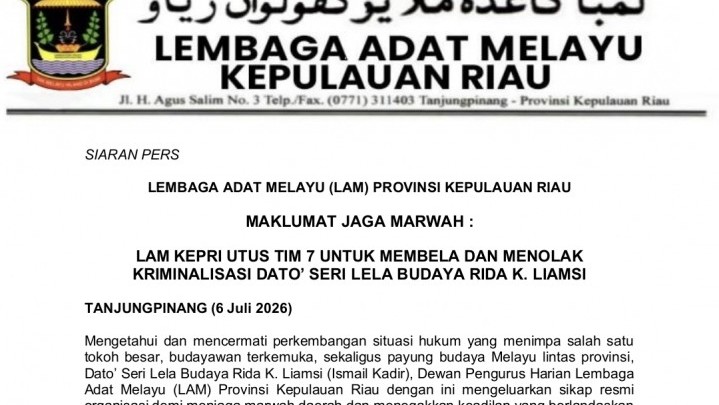 LAM Kepri Bentuk Tim Khusus 7 Orang, Siap Kawal Kasus Rida K. Liamsi dan Serukan Penyelesaian Bermartabat